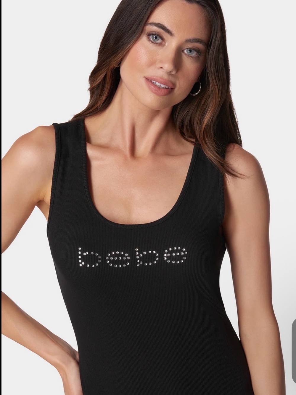 bebe Black Studded Logo Scoop Tank